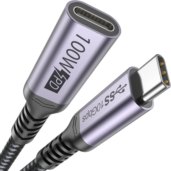 USB C Extension Cable 3ft - Type C Extender Cord Male to Female, 100W Fast Charging, 10Gbps Transfer, Grey. Compatible