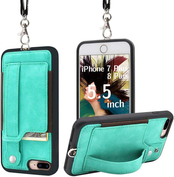 TOOVREN Upgraded iPhone 7 Plus Wallet Case, iPhone 8 Plus Wallet Case with Card Holder, Perfect for Travel, Aqua