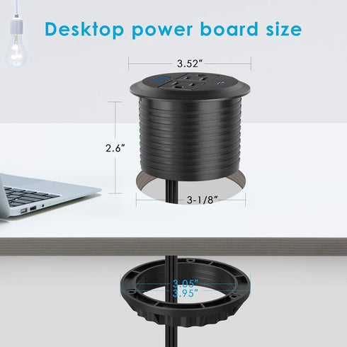 Recessed Power Grommet with AC Outlets and 20W Fast Charging USB-C Port for Desktop