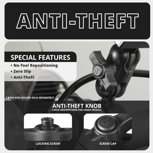 Tackform 2" Long Metal 20mm Ball and Socket Arm DuraLock 20 Series, Dual 20mm Sockets with Anti-Theft Knob