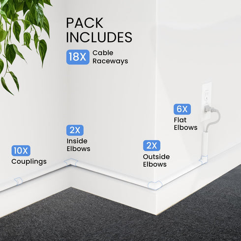 EVEO Cord Hider, 300” Cable Hider for Wires on Wall, Cable Cover for TV, White