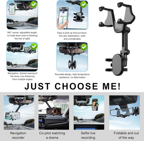 ZNDAW 360 (4 Rear View Mirror Phone Holder, Rotatable Multifunctional Rearview Mirror Mobile Phones Mount, Universal