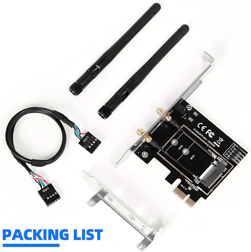 Wireless Network Card Adapter M.2 NGFF to PCI-E, WiFi Network Card Converter with Dual-Band Antenna