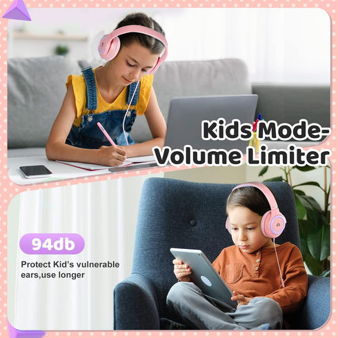 INFURTURE Kids Headphones with Microphone, Volume Limit 94dB, Wired for Teens School, Travel, Compatible with Cellphones