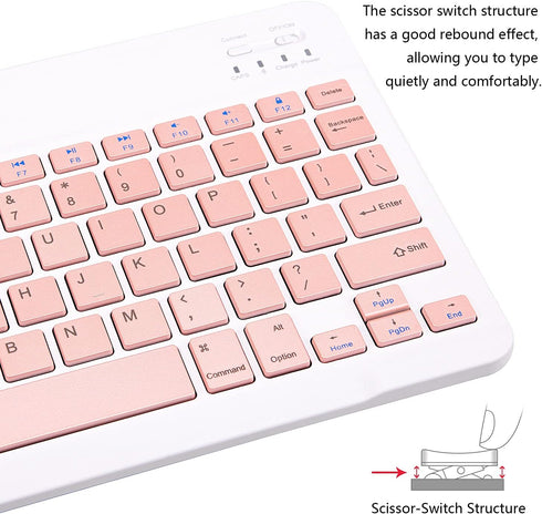 Ultra-Slim Bluetooth Keyboard, Portable Mini Wireless Rechargeable for Apple iPad, iPhone, Samsung Tablet, Smartphone,