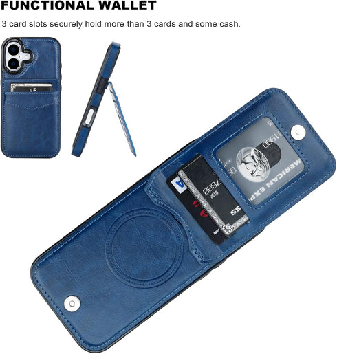 KIHUWEY 17 6.3 Inch for iPhone Case Wallet Compatible with MagSafe Wireless Charging, Credit Card Holder, RFID Flip