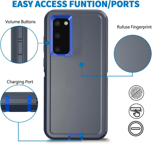 Anloes Heavy Duty Shockproof Case for Samsung Galaxy S20 5G, Rugged Protective 3 in 1 Bumper Cover (Blue)