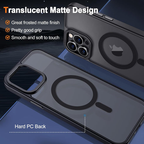 Hython iPhone 13 Pro Max Case - Magnetic Translucent Matte, 6.7", Slim Shockproof Bumper, Frosted Black, MagSafe