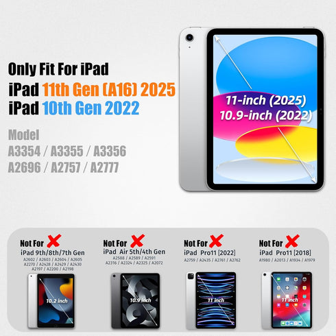 SEYMAC stock (A16) 11th/10th 11''/10.9'' 2025/2022, &360 Case for iPad Generation Full-Body Drop Protection Case