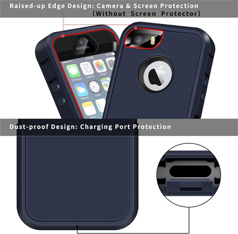 ACAGET Case for iPhone 5/5S/SE (2016), Heavy Duty Protective Armor Shock-Absorbing Dual Layer Rubber TPU + PC Cover