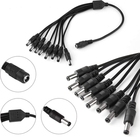 12V 7A CCTV Surveillance Video Power Supply Adapter + 1 to 8 Power Splitter & 110~240V AC 2.1mm Plug for Security Camera