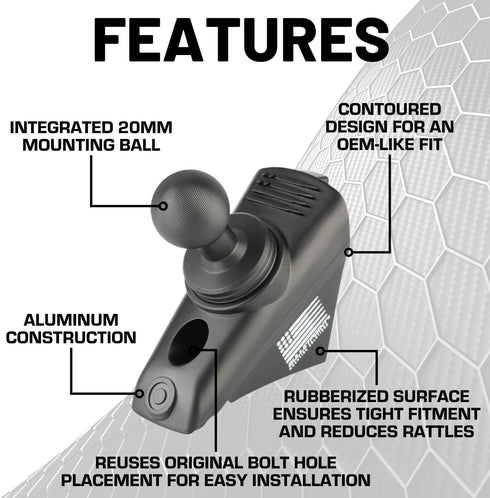 Bulletpoint A-Pillar Device Mount with 20mm Ball for 2018-2023 Jeep Wrangler JL & 2020-2023 Jeep Gladiator