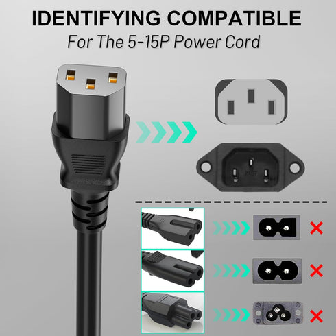 Vockjour 3 3ft 10 125 18AWG, 5-15P C13, Prong AC Power Cord Cable Amps Volts NEMA to Black PC Power Cable for TV