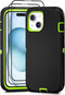 iPhone 15 Heavy Duty Case with 2 Pack Screen Protector - Rugged Military Grade Drop Protection (Black/Green)