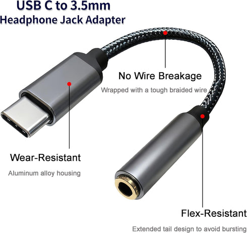 RIAYVIL 3.5mm USB-C to Headphone Jack Adapter,Type-C to Aux Audio Female Adapter