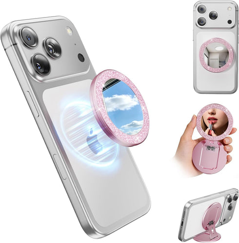 Blissfuhue Portable Double-Sided Magnetic Phone Holder with Mirror, for Magnetic Phone GripFoldable and