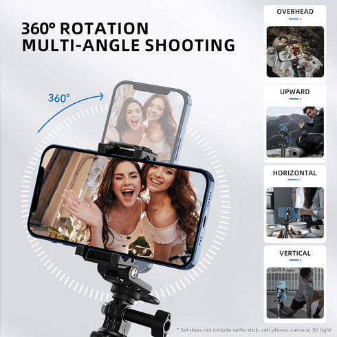 TELESIN Phone Tripod Mount Holder Adapter, Adjustable Cell Phone Stand Holder with Cold Shoe, Smartphone Clamp Vertical Horizontal Bracket for iPhone 14 13 12 11 Pro Android Samsung Galaxy Accessories