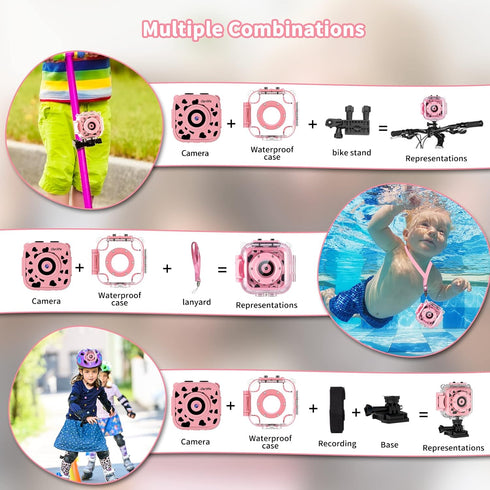 Ourlife Waterproof Kids Camera, 1080P HD Digital Action Camera with 8GB SD Card, Birthday Gift for Girls 3-14
