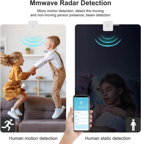 mmWave WiFi Human Presence Sensor: Smart Motion Sensor with App Notification Alerts, Radar Detector, Zone Positioning