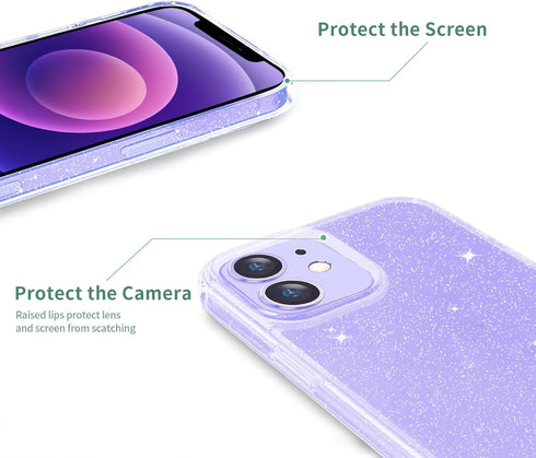 JJGoo iPhone 12/12 Pro Case, Crystal Glitter Designed, Sparkle Bling Shockproof Thin Slim Case, Clear Glitter