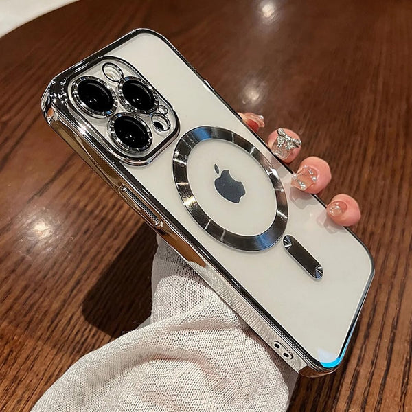 ZIYE iPhone 15 Pro Max Case - Magnetic, MagSafe Compatible, Clear Plating, Soft TPU Bumper, Full Camera Protection,