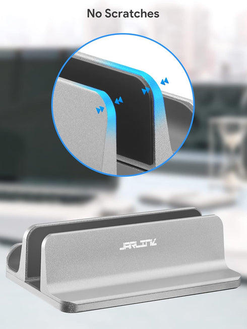 JARLINK 2-in-1 Vertical Laptop Stand Holder - Aluminum Adjustable Dock for MacBook, Surface, and HP, Silver