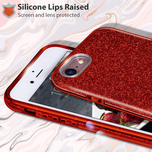 MATEPROX Glitter Bling Sparkle Case for iPhone 7/8/SE - Cute Girls Women Protective (Red)