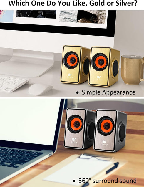 OROW 12W Computer Speaker with Volume Control, USB Powered, Dual Diaphragm for PC/Laptop/iMac