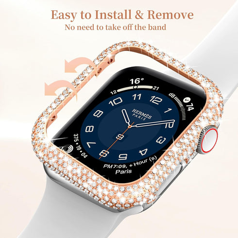 Mosonio Case Cover Compatible with Apple Watch 41mm | Full Bling Metal Watch Case for Women (Rose Gold)