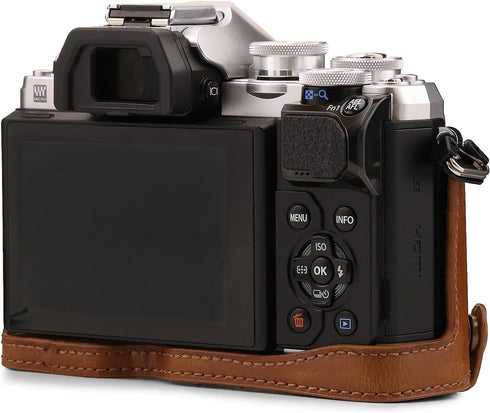 MegaGear MG1352 Olympus OM-D E-M10 Mark III Leather Camera Half Case and Strap, Light Brown