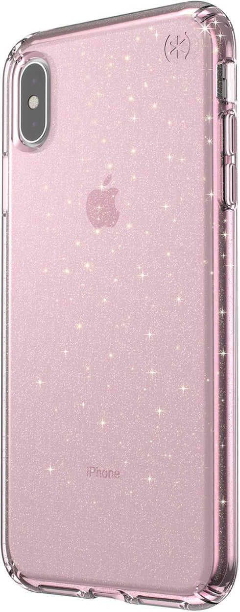 Speck Products Compatible Phone Case for Apple iPhone Xs Max, Presidio Clear + Glitter Case, Bella Pink with Gold