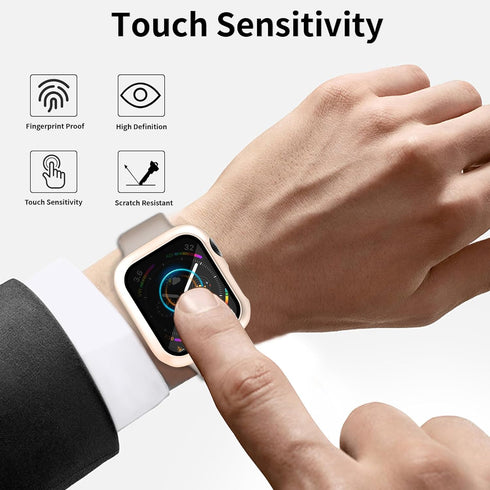 4 Pcs Hard PC Case Compatible with Apple Watch Series 6/5/4/SE 44mm, Anti-Peeping Glass Screen Protector, All Around