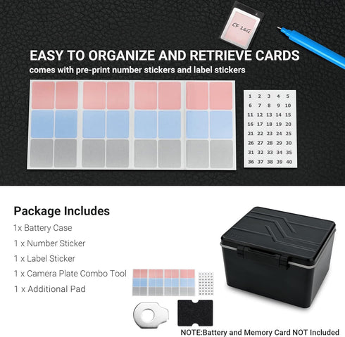 JJC LP-E6 EN-EL15C NP-W235 FZ100 16 6 3 2 Camera Battery and Memory Card Case with Labels,DSLR SLR Battery Organizer