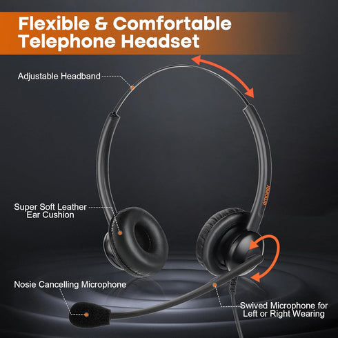 Lightweight Wired RJ9 Telephone Headphone Call Center Headset, Compatible with Yealink & Grandstream Phones