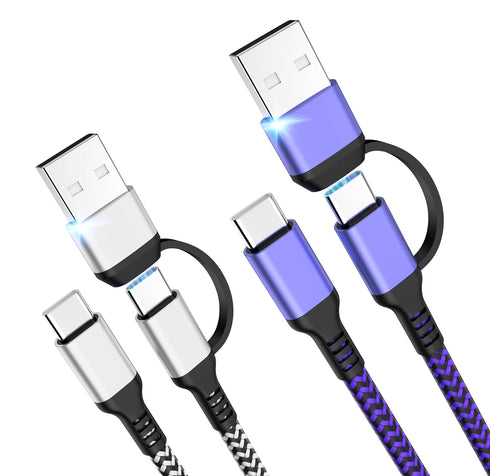 USB C Cable 6FT, 2Pack 60W 2in1 Charging Cable, Fast Charging Nylon Braided USB A/C to USB-C for iPhone 15 Pro Max, iPad