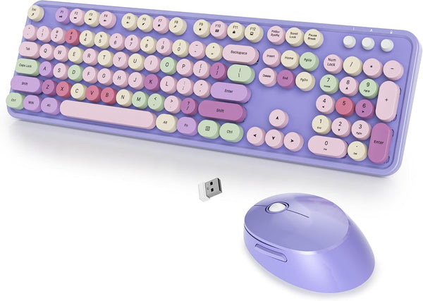 SbocKeeb Wireless Keyboard and Mouse Set, Retro Typewriter 2.4GHz Full Size 104-Key Cute