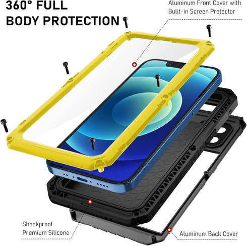 Beasyjoy for iPhone 12 Case, Waterproof Heavy Duty Rugged Protective Cover with Built-in Screen Protector (Yellow)