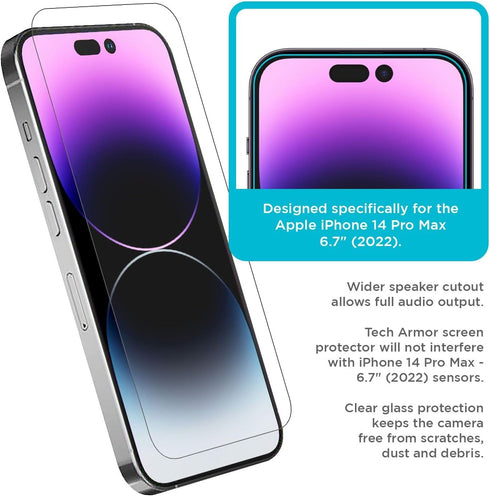 Tech Armor HD Clear Film Screen Protector 4 Pack for Apple iPhone 14 Pro Max 5G 6.7" (2022) - Compatible & Durable
