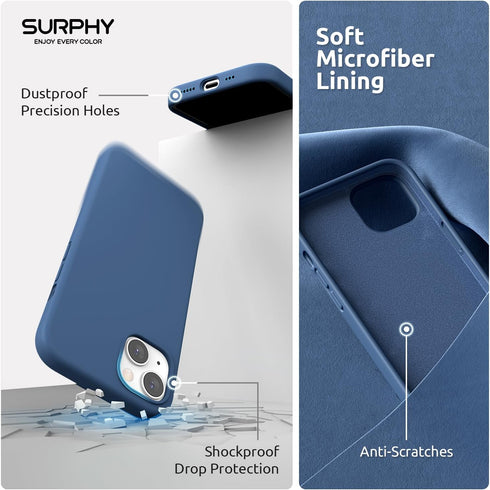 SURPHY iPhone 14 Case (6.1", 2022) - 4 in 1, MagSafe Compatible, Liquid Silicone, Blue Jay + 2 Pack Screen Protector &