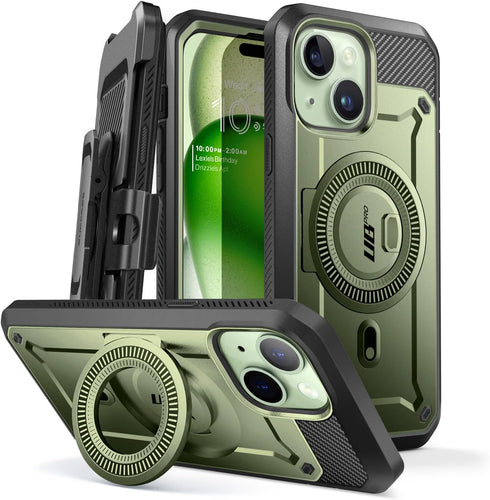SUPCASE for iPhone 15 Case with Stand, Built-in Screen Protector & Belt Clip, Military-Grade Magnetic Phone Case