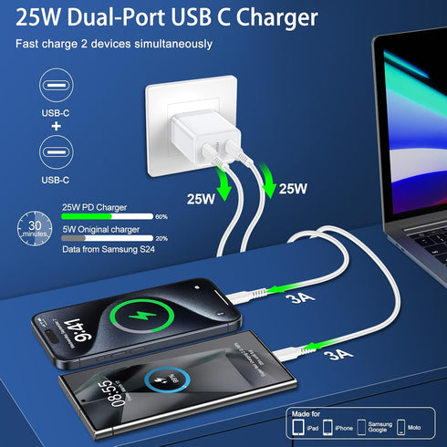USB C Charger Block 25W Super Fast Charging for iPhone 16 Pro Max, 16 Plus, 16 Pro, 16, 15 Pro Max, 14, 13, 12, SE,