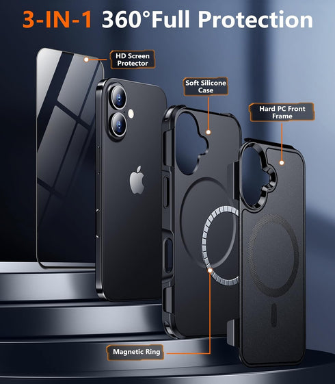 Temdan Designed for iPhone 16 Case Magnetic, Compatible with Magsafe, Military Grade Drop Protection, Tough Rugged Case