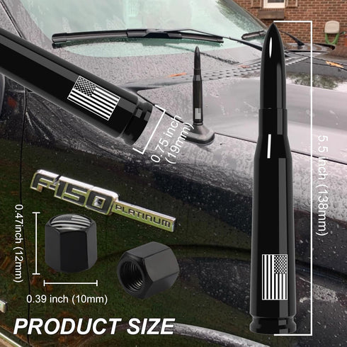 Car Truck Antenna with Tire Valve Caps American Flag Universal Short Replacement for GMC Sierra Chevy Silverado Dodge Ram 1500 2500 3500 Ford F150 F250 F350 Super Duty Raptor Radio Accessories, Black
