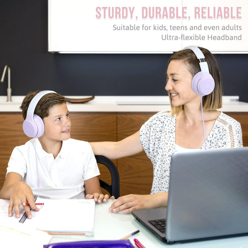 rockpapa L22 Wired Headphones for Kids, Girls, Boys, Women with Microphone, Foldable Stereo 3.5mm Corded Headphones for