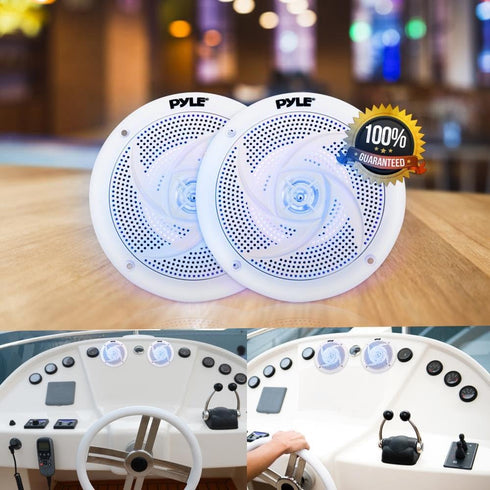 Pyle Marine Speakers - 4 Inch 2 Way Waterproof Outdoor Audio System with LED Lights, 100 Watt Power - 1 Pair - PLMRS43WL