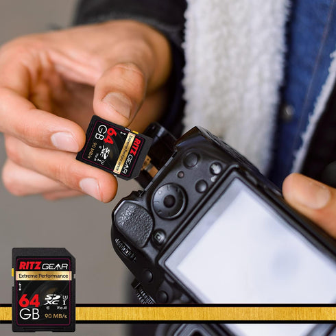 Ritz Gear 64GB High-Speed SDXC UHS-II SD Card, C10, U3, V60, Full-HD & 8K Memory Card for DSLR & Video Cameras