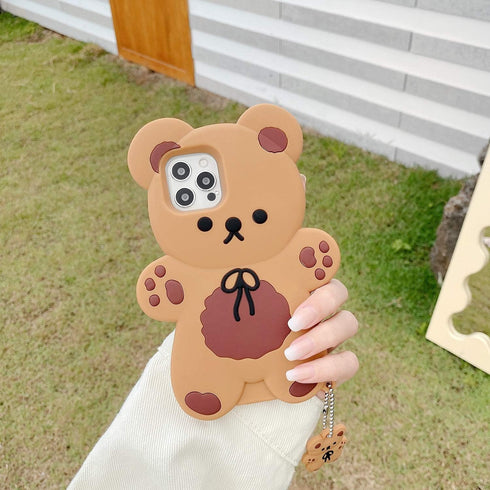 Yatchen Bear Case for iPhone 13 Pro Max, Kawaii 3D Cartoon Teddy Bear Soft Silicone Shockproof Cover with Keychain
