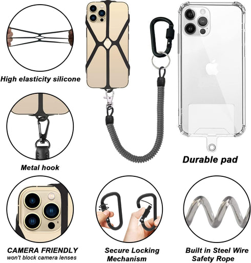 Cell Phone Lanyard Tether, 2 in 1 iPhone Lanyard with Carabiner Clip for Anti-Drop Outdoor Activities