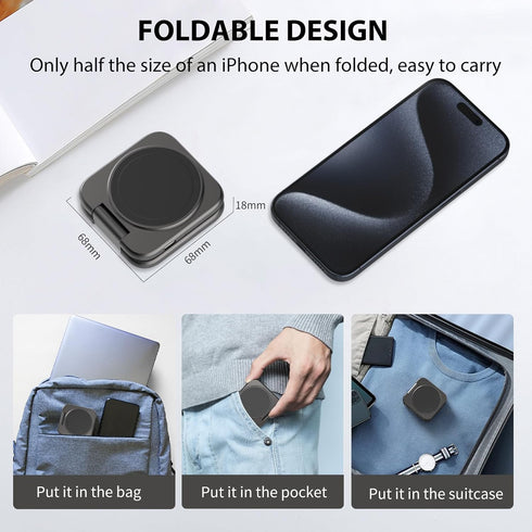 2 in 1 Foldable Mini Travel Wireless Charger Stand for Apple, KUXIU Aluminum Alloy Magnetic Charging Station for iPhone