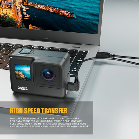 Mini USB Cable, 90 Degree USB 2.0 A to Mini B, Right Angle USB 2.0 A-Male to Mini-B Adapter Cord, 3pcs for Dash Cam